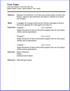 Free download A Simple Resume Template. DOC, XLS or PPT template free to be edited with LibreOffice online or OpenOffice Desktop online