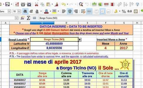 Free download Calcolatore Effemeridi Solari DOC, XLS or PPT template free to be edited with LibreOffice online or OpenOffice Desktop online