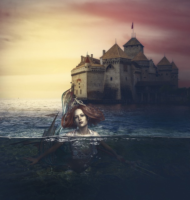Free download Mermaid Castle Sea free illustration to be edited with GIMP online image editor