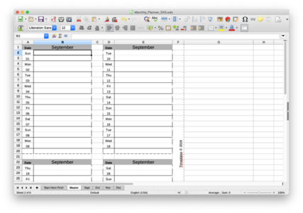 Free template Monthly Planner, 3X5 Vertical valid for LibreOffice, OpenOffice, Microsoft Word, Excel, Powerpoint and Office 365