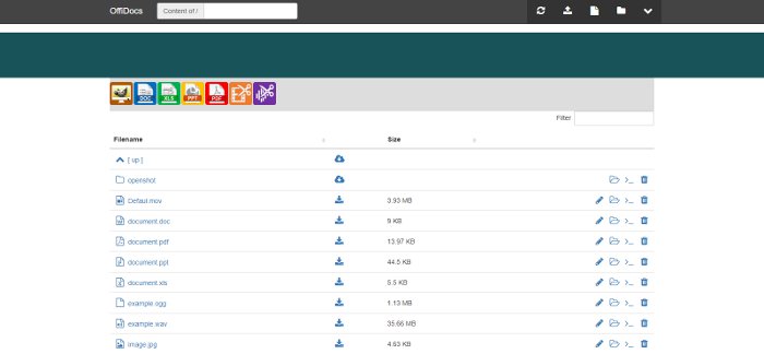 OffiDocs File manager with buttons to create any kind of file: pdf, doc, ppt, images, audio, video OffiDocs File manager with buttons to create any kind of file: pdf, doc, ppt, images, audio, video