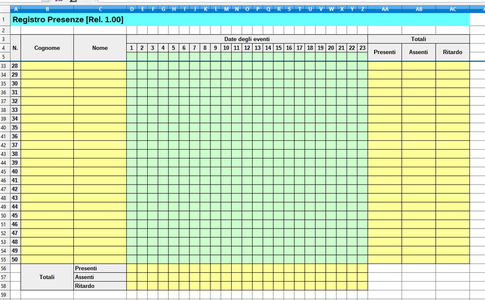 Free download Registro Presenze DOC, XLS or PPT template free to be edited with LibreOffice online or OpenOffice Desktop online