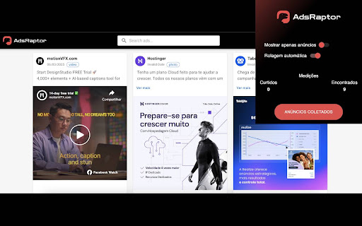 AdsRaptor Capturar anúncios e produtos grátis from Chrome web store to be run with OffiDocs Chromium online AdsRaptor Capturar anúncios e produtos grátis from Chrome web store to be run with OffiDocs Chromium online