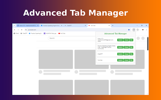 Advanced Tab Manager from Chrome web store to be run with OffiDocs Chromium online Advanced Tab Manager from Chrome web store to be run with OffiDocs Chromium online