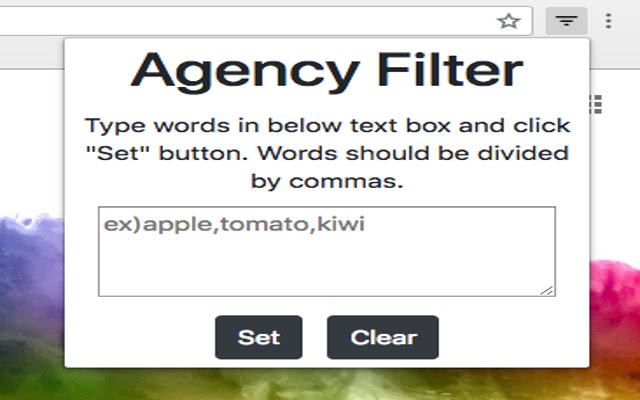 Agency Filter from Chrome web store to be run with OffiDocs Chromium online Agency Filter from Chrome web store to be run with OffiDocs Chromium online