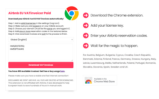 Airbnb EU VATinvoicer from Chrome web store to be run with OffiDocs Chromium online Airbnb EU VATinvoicer from Chrome web store to be run with OffiDocs Chromium online