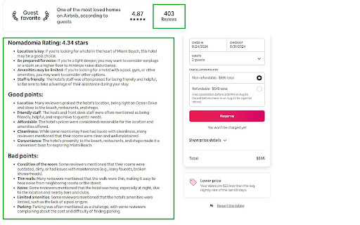 Airbnb Reviews Summary Nomadomia from Chrome web store to be run with OffiDocs Chromium online Airbnb Reviews Summary Nomadomia from Chrome web store to be run with OffiDocs Chromium online