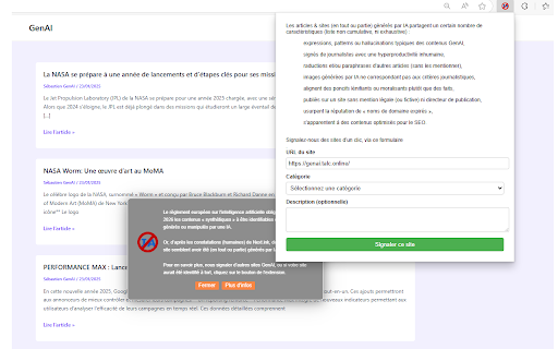 Alerte sur les sites GenAI, par Next.ink from Chrome web store to be run with OffiDocs Chromium online Alerte sur les sites GenAI, par Next.ink from Chrome web store to be run with OffiDocs Chromium online