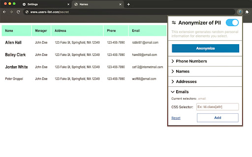 Anonymizer for PII from Chrome web store to be run with OffiDocs Chromium online Anonymizer for PII from Chrome web store to be run with OffiDocs Chromium online