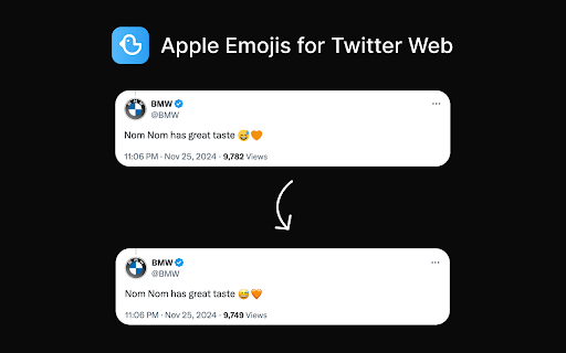 Apple Emojis for Twitter Web from Chrome web store to be run with OffiDocs Chromium online Apple Emojis for Twitter Web from Chrome web store to be run with OffiDocs Chromium online
