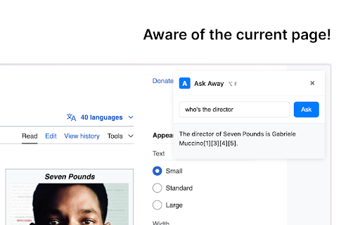 Ask Away from Chrome web store to be run with OffiDocs Chromium online Ask Away from Chrome web store to be run with OffiDocs Chromium online