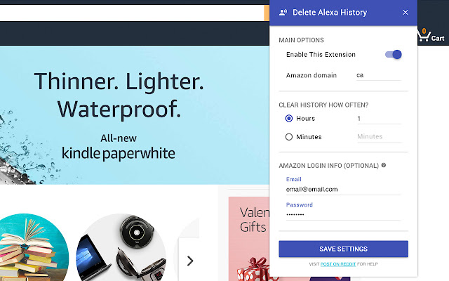 Automatically delete Amazon Alexa history from Chrome web store to be run with OffiDocs Chromium online Automatically delete Amazon Alexa history from Chrome web store to be run with OffiDocs Chromium online