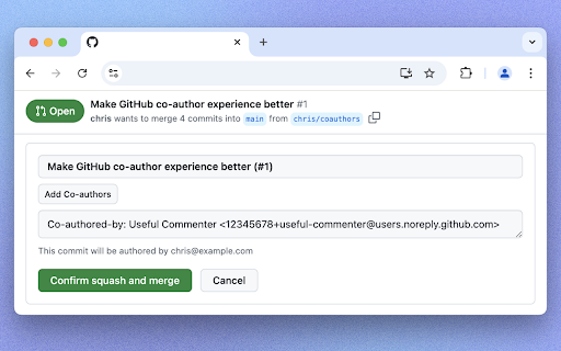 Better GitHub Co Authors from Chrome web store to be run with OffiDocs Chromium online Better GitHub Co Authors from Chrome web store to be run with OffiDocs Chromium online