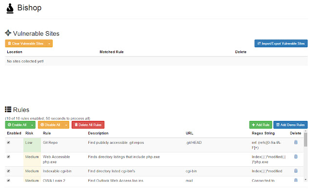 Bishop Vulnerability Scanner from Chrome web store to be run with OffiDocs Chromium online Bishop Vulnerability Scanner from Chrome web store to be run with OffiDocs Chromium online