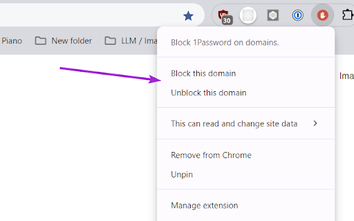 Block 1Password on domains. from Chrome web store to be run with OffiDocs Chromium online Block 1Password on domains. from Chrome web store to be run with OffiDocs Chromium online