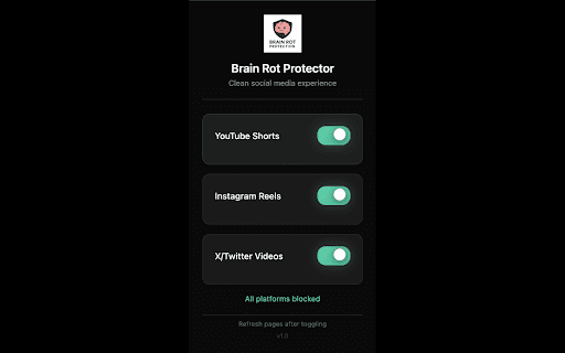 Brain Rot Protector from Chrome web store to be run with OffiDocs Chromium online Brain Rot Protector from Chrome web store to be run with OffiDocs Chromium online