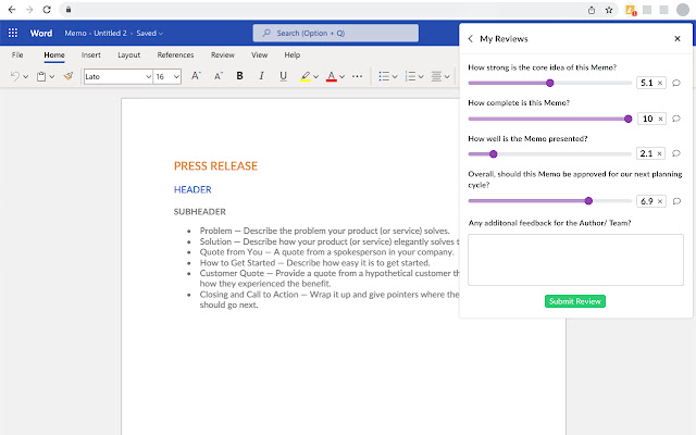 Brightidea Memo Review from Chrome web store to be run with OffiDocs Chromium online Brightidea Memo Review from Chrome web store to be run with OffiDocs Chromium online