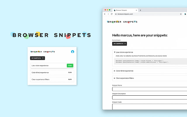Browser Snippets from Chrome web store to be run with OffiDocs Chromium online Browser Snippets from Chrome web store to be run with OffiDocs Chromium online