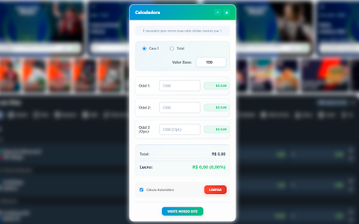 Calculadora Surebet (Dutching) Surenext from Chrome web store to be run with OffiDocs Chromium online Calculadora Surebet (Dutching) Surenext from Chrome web store to be run with OffiDocs Chromium online