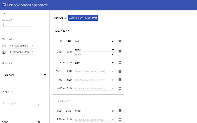 Calendar schedule generator from Chrome web store to be run with OffiDocs Chromium online Calendar schedule generator from Chrome web store to be run with OffiDocs Chromium online