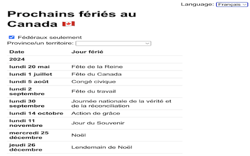 Canada Holidays from Chrome web store to be run with OffiDocs Chromium online Canada Holidays from Chrome web store to be run with OffiDocs Chromium online