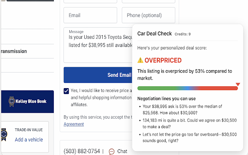 CarDealCheck from Chrome web store to be run with OffiDocs Chromium online CarDealCheck from Chrome web store to be run with OffiDocs Chromium online