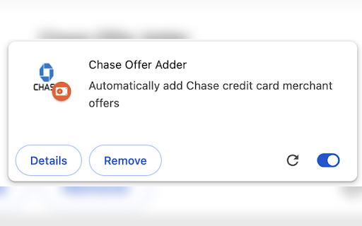 Chase Offer Adder from Chrome web store to be run with OffiDocs Chromium online Chase Offer Adder from Chrome web store to be run with OffiDocs Chromium online