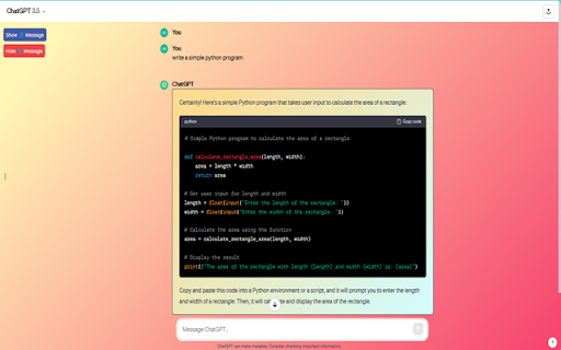 ChatGPT Theme Hide messages from Chrome web store to be run with OffiDocs Chromium online ChatGPT Theme Hide messages from Chrome web store to be run with OffiDocs Chromium online