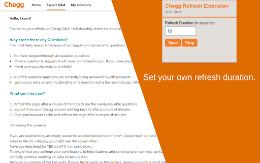 Chegg Auto Refresher from Chrome web store to be run with OffiDocs Chromium online Chegg Auto Refresher from Chrome web store to be run with OffiDocs Chromium online