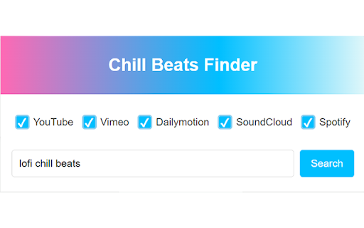 Chill Beats Finder from Chrome web store to be run with OffiDocs Chromium online Chill Beats Finder from Chrome web store to be run with OffiDocs Chromium online