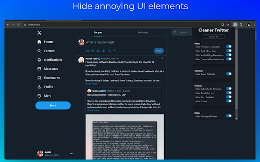 Cleaner Twitter from Chrome web store to be run with OffiDocs Chromium online Cleaner Twitter from Chrome web store to be run with OffiDocs Chromium online