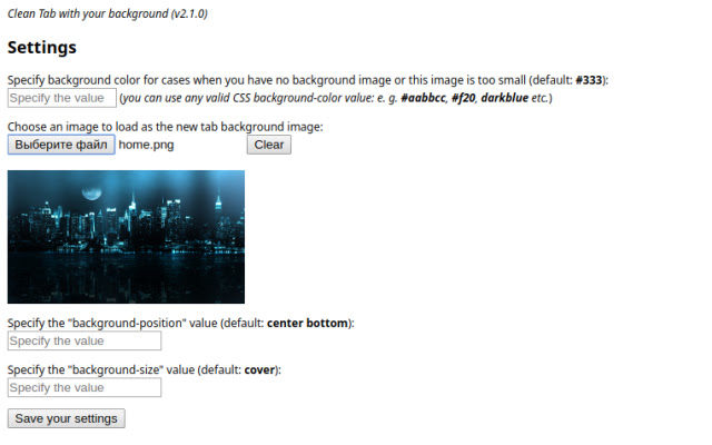 Clean Tab with your background from Chrome web store to be run with OffiDocs Chromium online Clean Tab with your background from Chrome web store to be run with OffiDocs Chromium online