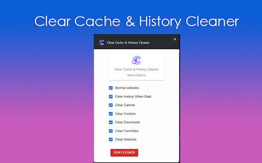 Clear Cache History Cleaner from Chrome web store to be run with OffiDocs Chromium online Clear Cache History Cleaner from Chrome web store to be run with OffiDocs Chromium online