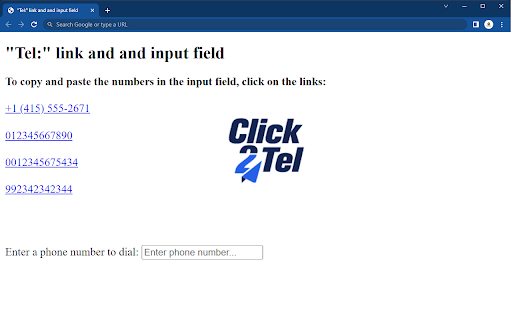 Click2Tel from Chrome web store to be run with OffiDocs Chromium online Click2Tel from Chrome web store to be run with OffiDocs Chromium online
