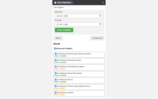 Club Mahindra Status Checker from Chrome web store to be run with OffiDocs Chromium online Club Mahindra Status Checker from Chrome web store to be run with OffiDocs Chromium online
