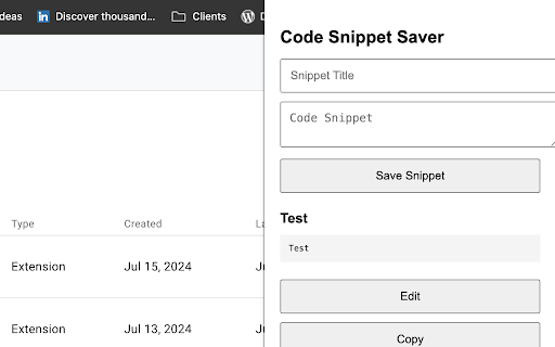 Code Snippet Saver from Chrome web store to be run with OffiDocs Chromium online Code Snippet Saver from Chrome web store to be run with OffiDocs Chromium online