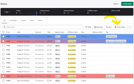 Color code Shopify orders from Chrome web store to be run with OffiDocs Chromium online Color code Shopify orders from Chrome web store to be run with OffiDocs Chromium online