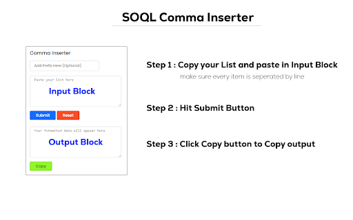 Comma Inserter for SOQL from Chrome web store to be run with OffiDocs Chromium online Comma Inserter for SOQL from Chrome web store to be run with OffiDocs Chromium online