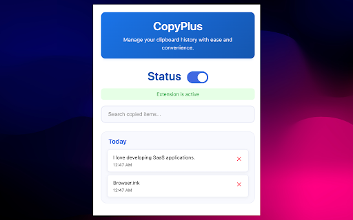 CopyPlus Manage your clipboard history with ease from Chrome web store to be run with OffiDocs Chromium online CopyPlus Manage your clipboard history with ease from Chrome web store to be run with OffiDocs Chromium online