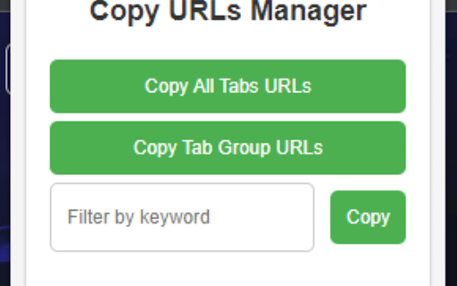 Copy URLs Manager from Chrome web store to be run with OffiDocs Chromium online Copy URLs Manager from Chrome web store to be run with OffiDocs Chromium online