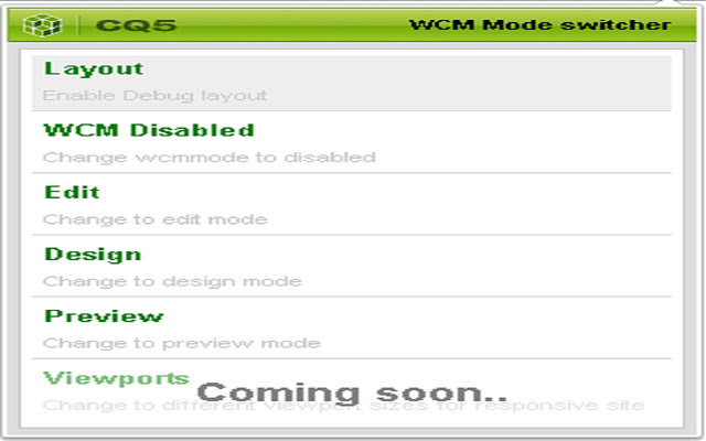 CQ WCM Switcher from Chrome web store to be run with OffiDocs Chromium online CQ WCM Switcher from Chrome web store to be run with OffiDocs Chromium online