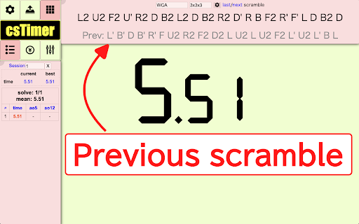 csTimer Previous Scramble from Chrome web store to be run with OffiDocs Chromium online csTimer Previous Scramble from Chrome web store to be run with OffiDocs Chromium online