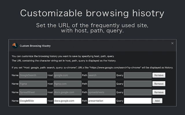 Custom Browsing History from Chrome web store to be run with OffiDocs Chromium online Custom Browsing History from Chrome web store to be run with OffiDocs Chromium online