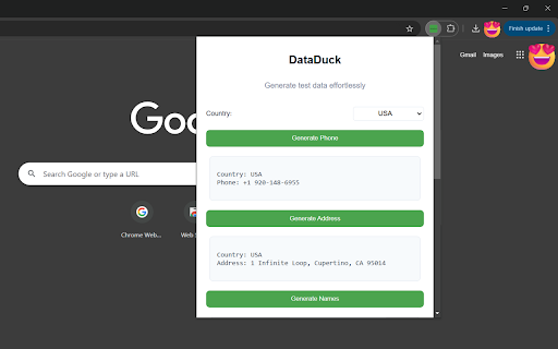 DataDuck Format and create test data offline from Chrome web store to be run with OffiDocs Chromium online DataDuck Format and create test data offline from Chrome web store to be run with OffiDocs Chromium online
