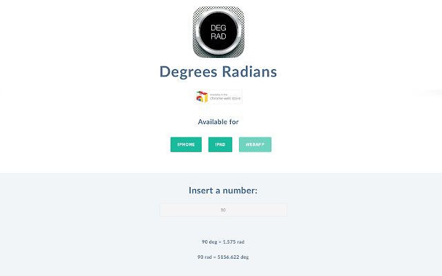 Degrees Radians from Chrome web store to be run with OffiDocs Chromium online Degrees Radians from Chrome web store to be run with OffiDocs Chromium online