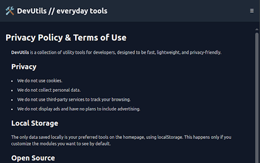 DevUtils Tools from Chrome web store to be run with OffiDocs Chromium online DevUtils Tools from Chrome web store to be run with OffiDocs Chromium online