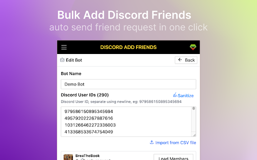 dFriend Add Friends for Discord™️ from Chrome web store to be run with OffiDocs Chromium online dFriend Add Friends for Discord™️ from Chrome web store to be run with OffiDocs Chromium online