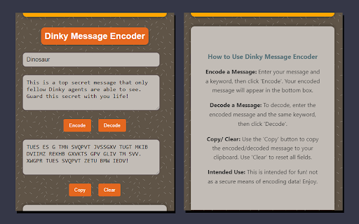 Dinky Message Encoder from Chrome web store to be run with OffiDocs Chromium online Dinky Message Encoder from Chrome web store to be run with OffiDocs Chromium online