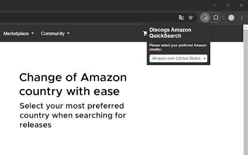 Discogs Amazon QuickSearch Button from Chrome web store to be run with OffiDocs Chromium online Discogs Amazon QuickSearch Button from Chrome web store to be run with OffiDocs Chromium online