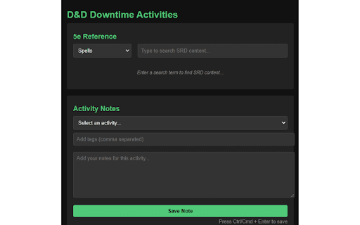 DnD 5e Downtime Activities from Chrome web store to be run with OffiDocs Chromium online DnD 5e Downtime Activities from Chrome web store to be run with OffiDocs Chromium online